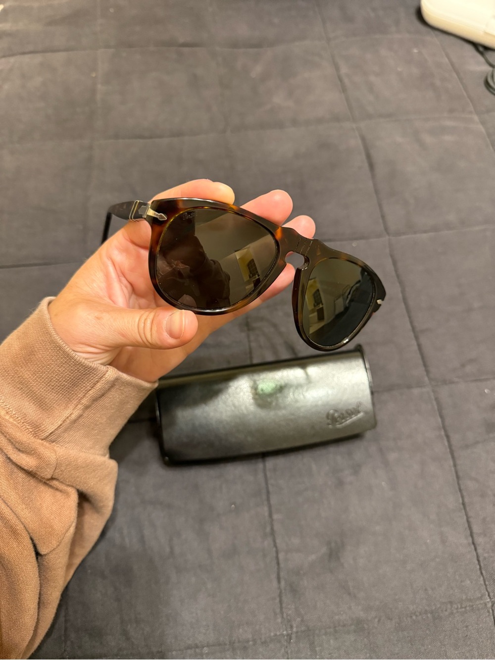 Persol Tortoiseshell Frame Sunglasses with Dark Green Lenses